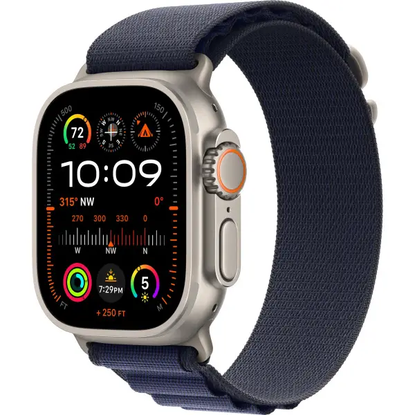 Apple Watch Ultra 2 Titanium Case with Navy Alpine Loop Large
