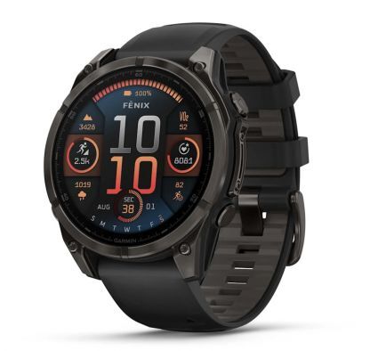 Смарт часы Garmin Fenix 8, 47мм, AMOLED, Sapphire Carbon Gray DLC Titanium with Black/Pebble Gray Silicone Band