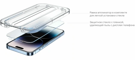 Стекло защитное uBear Extreme Nano Shield для iPhone 14 Pro Max, с аппликатором Easy App, алюмосиликатное