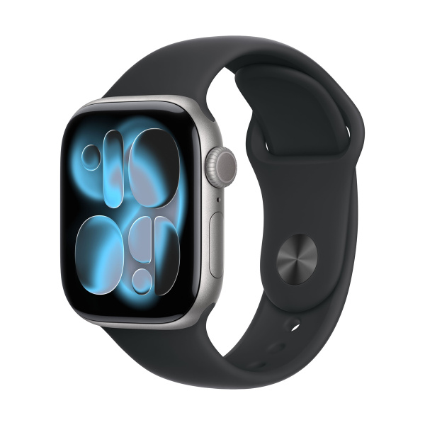 Apple Watch S11, 42 mm, корпус из алюминия цвета «серый космос», спортивный ремешок черного цвета
