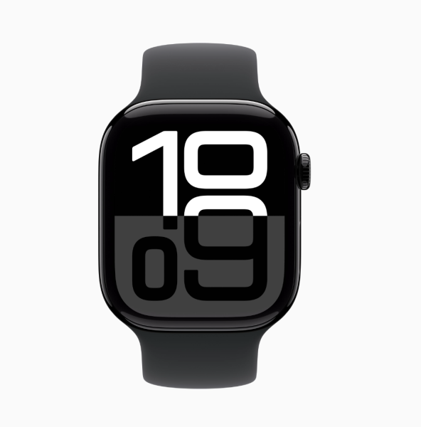 Apple Watch S10, 46 mm, корпус из алюминия цвета черный оникс, спортивный ремешок черного цвета
