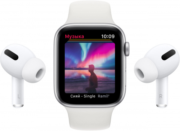 Apple Watch SE (2-nd gen), 44 mm, Корпус из алюминия серебристого цвета, спортивный ремешок белый