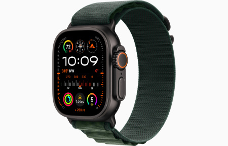 Apple Watch Ultra 2 Black Titanium Case with Green Trail Loop S/M
