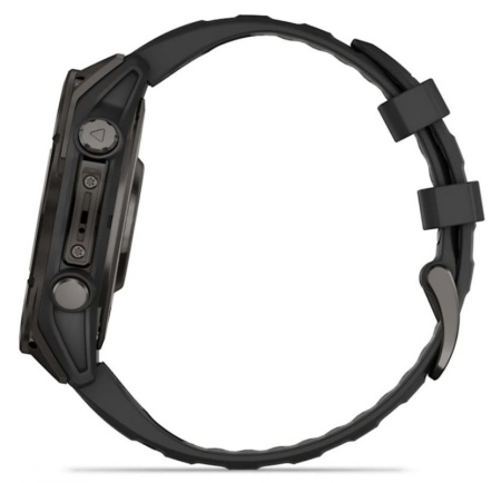 Смарт часы Garmin Fenix 8, 47мм, AMOLED, Sapphire Carbon Gray DLC Titanium with Black/Pebble Gray Silicone Band