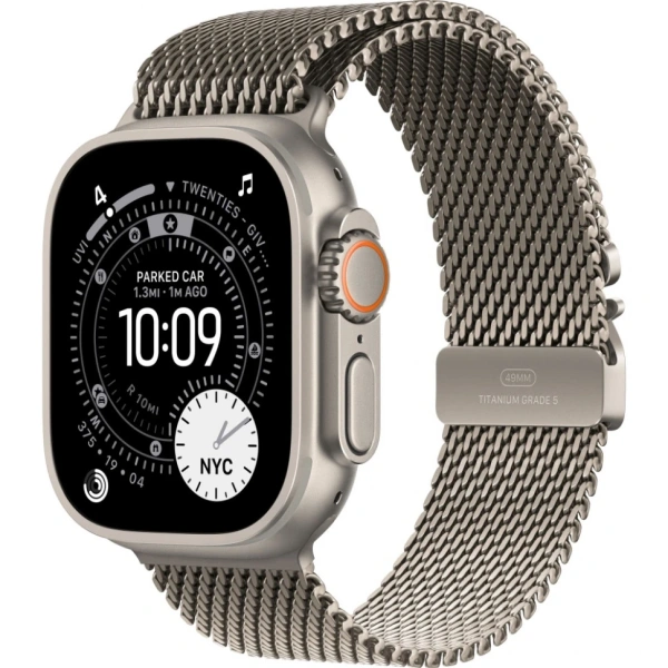 Apple Watch Ultra 3 Natural Titanium Case with Natural Titanium Milanese Loop Medium