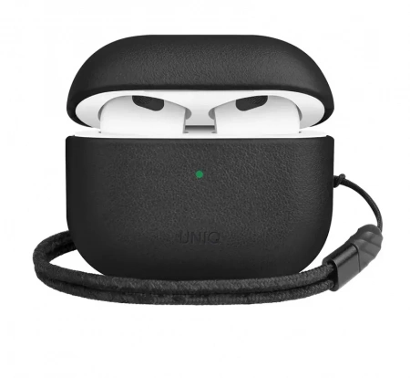 Чехол Uniq для Airpods 3 Terra Genuine Leather With Wrist Strap Black