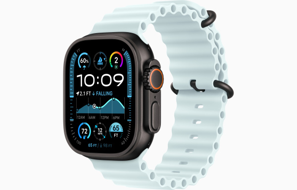 Apple Watch Ultra 2 Black Titanium Case with Ice Blue Ocean Band