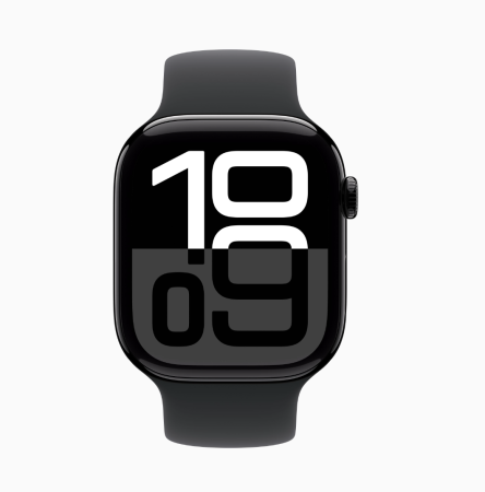 Apple Watch S10, 42 mm, корпус из алюминия цвета черный оникс, спортивный ремешок черного цвета