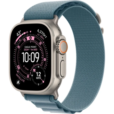 Apple Watch Ultra 3 Natural Titanium Case with Light Blue Alpine Loop Medium