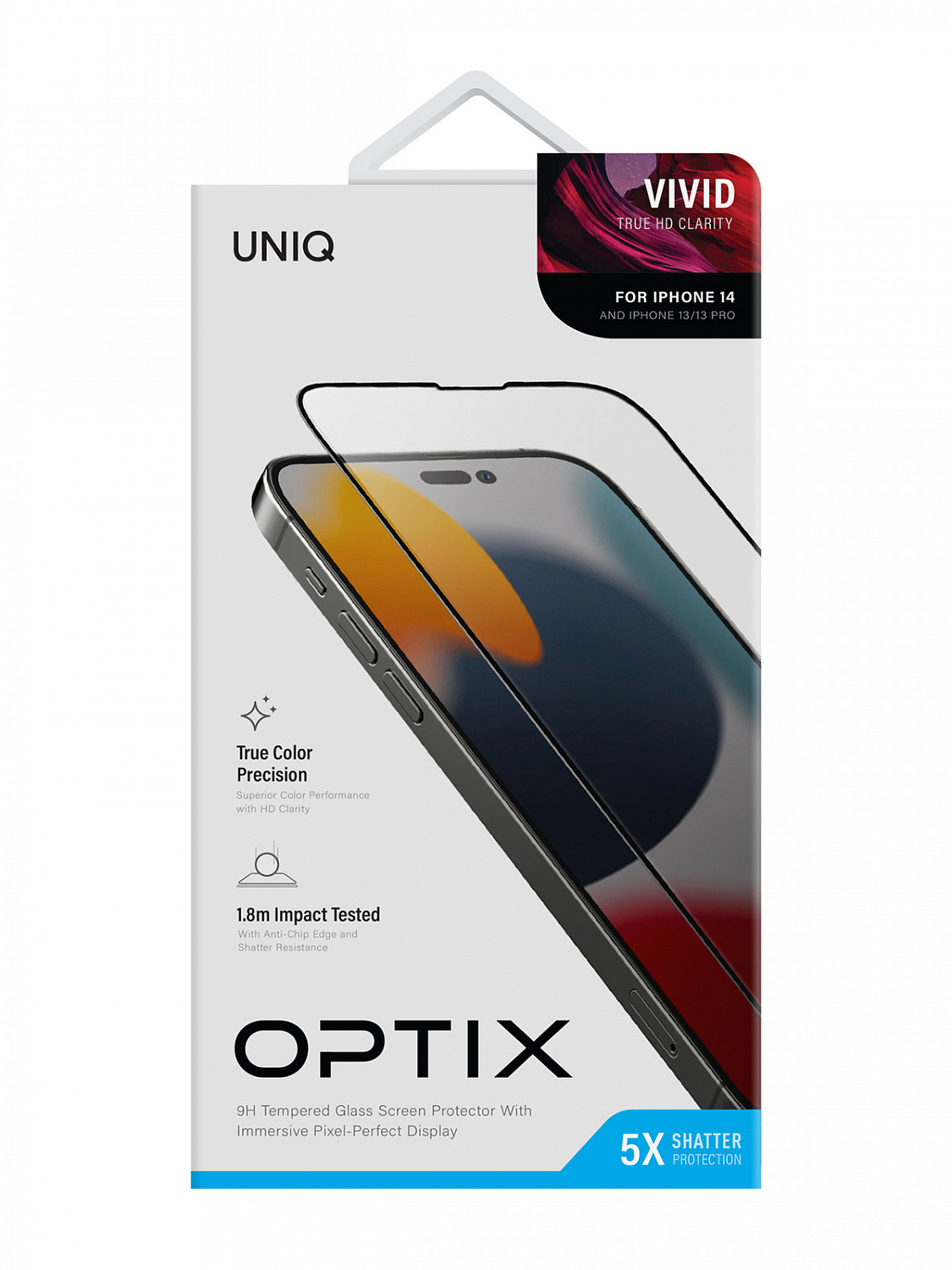 Стекло Uniq для iPhone 14 Pro OPTIX Vivid (true colors) Clear/Black