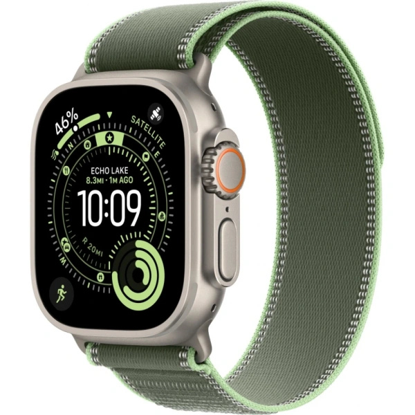 Apple Watch Ultra 3 Natural Titanium Case with Green/Neon Trail Loop M/L