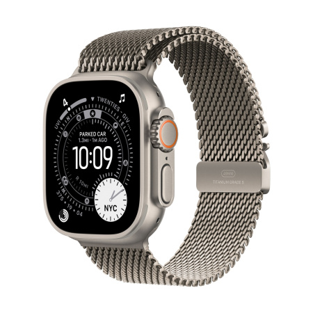 Apple Watch Ultra 3 Natural Titanium Case with Natural Titanium Milanese Loop Large