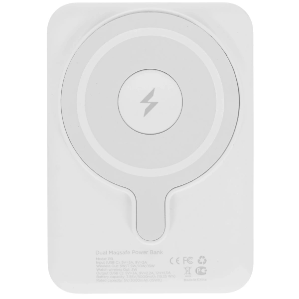 Аккумулятор внешний VLP Dual Magsafe PowerBank 5000 mAh, 3A, USB-C, белый