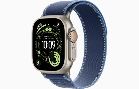 Apple Watch Ultra 3 Natural Titanium Case with Blue/Bright Blue Trail Loop M/L