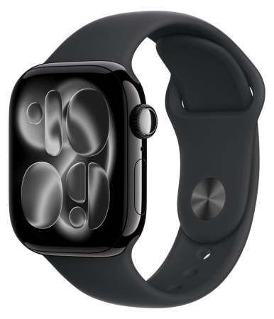 Apple Watch S11, 42 mm, корпус из алюминия цвета «чёрный оникс», спортивный ремешок черного цвета