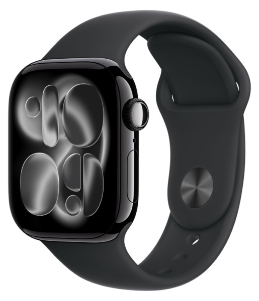 Apple Watch S11, 42 mm, корпус из алюминия цвета «чёрный оникс», спортивный ремешок черного цвета