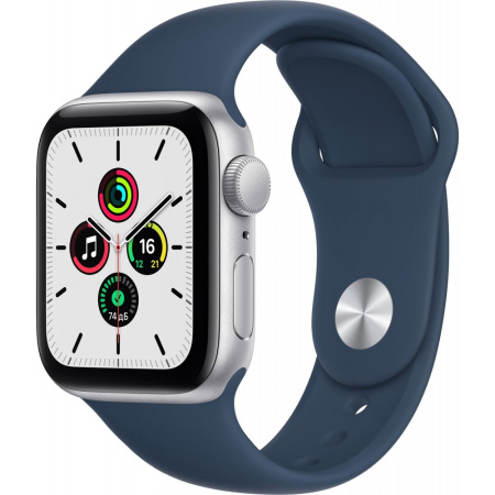 Apple Watch SE (2-nd gen) 40 mm Корпус из алюминия серебристого цвета cпортивный ремешок цвета синего цвета