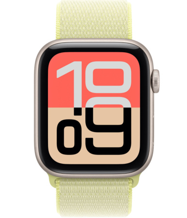 Apple Watch SE 3, 44 mm, Корпус из алюминия цвета «сияющая звезда», нейлоновый ремешок желтого цвета