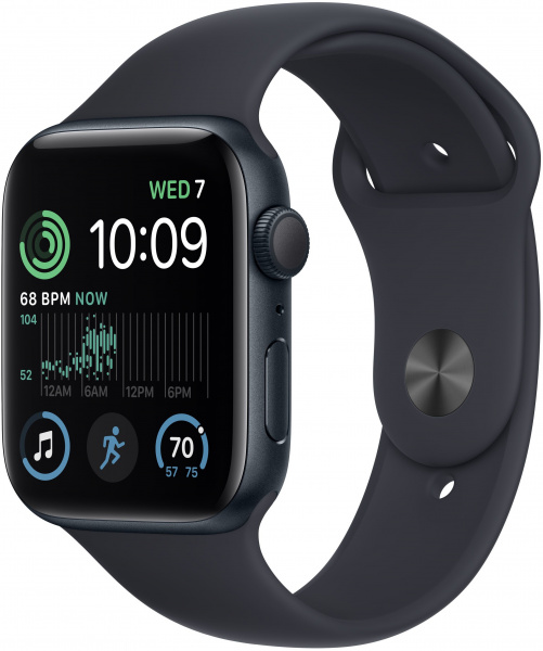 Apple Watch SE (2-nd gen), 44 mm, Корпус из алюминия цвета «тёмная ночь», спортивный ремешок «тёмная ночь»