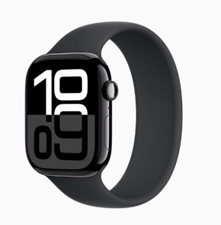 Apple Watch S10, 46 mm, корпус из алюминия цвета черный оникс, спортивный ремешок черного цвета