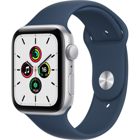 Apple Watch SE (2-nd gen) 44 mm Корпус из алюминия серебристого цвета cпортивный ремешок цвета синего цвета